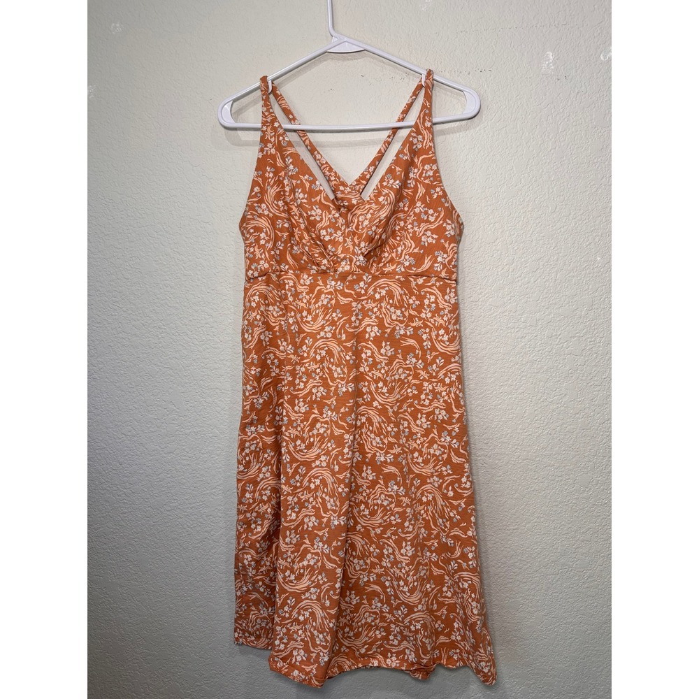 Patagonia Amber Dawn Dress Orange Floral Organic Cotton Sleeveless V-Neck Large